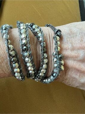 Beaded Wrap Bracelet in Metallic Silver and Gray from Premier Designs